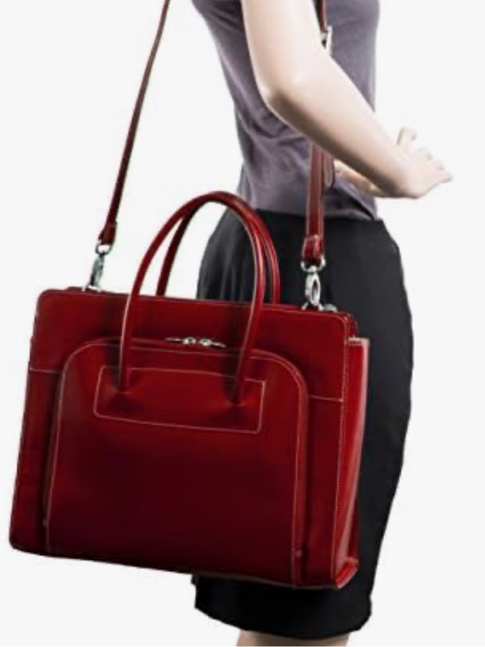 McKlein Red Leather Red Laptop Bag with Removable Shoulder Strap